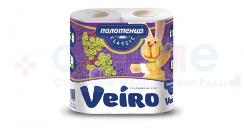 Бумажные двухслойные полотенца VEIRO Classic в рулоне 22х25 см, белый, 2 рулон