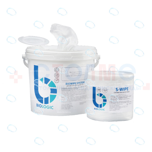 Салфетки флисовые S-Wipe 14,5х32см в рулоне 100 листов в ведре-диспенсер BIOWIPE SYSTEM
