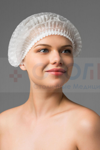 Шапочка-шарлотка медицинская из спанбонда, белый, 50 шт/упк