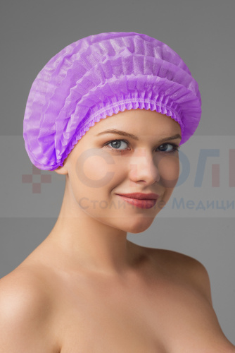 Шапочка-шарлотка медицинская из спанбонда, сиреневый, 50 шт/упк